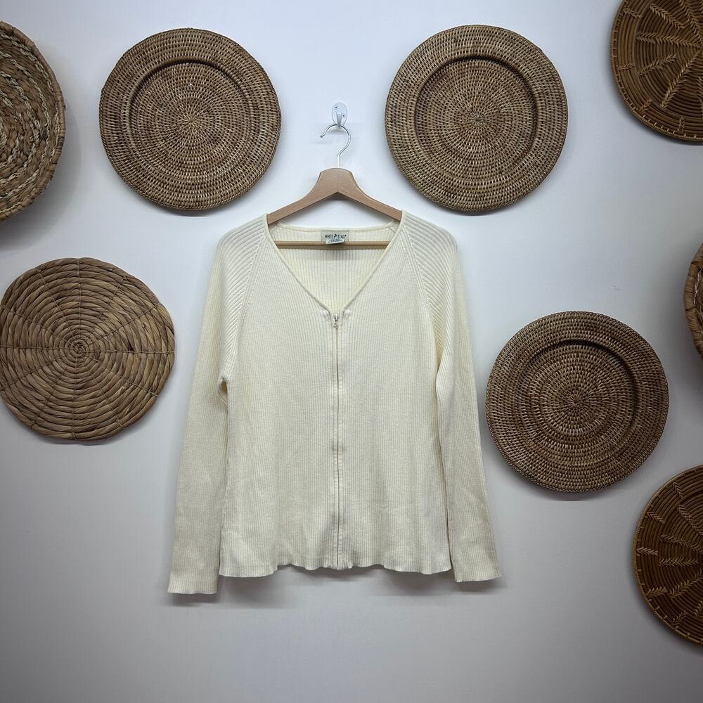 Vintage Y2K 2000s White Stag Ribbed Zip Up Knit Sweater XL Neutral Off-White